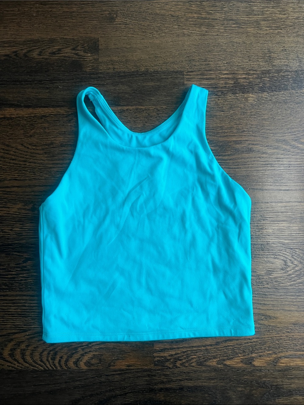 CRZ YOGA Girls' Butterluxe Crop Cropped Tank Top High Neck Aqua Spectral Blue| L